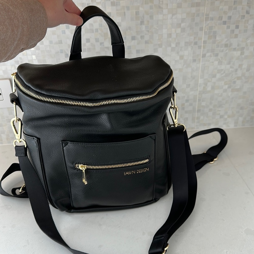 Mini Fawn Design black leather bag/backpack